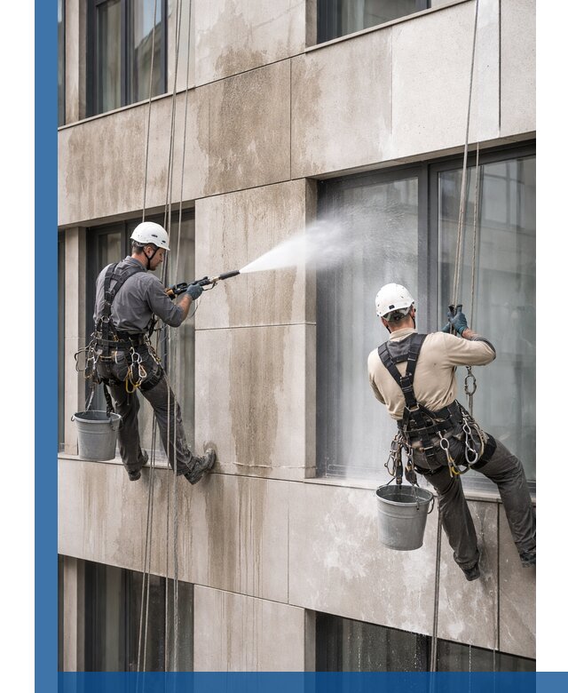 Послестроительная мойка фасада промышленным альпинизмом в Воскресенске