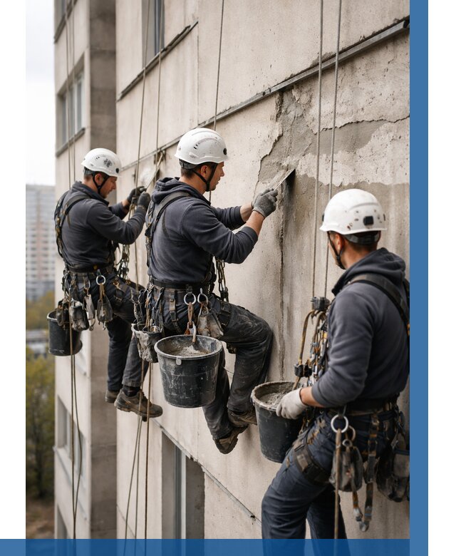 Ремонт бетонных элементов фасада в Воскресенске от 2585 р. | ВЫСОТНИК-Вск