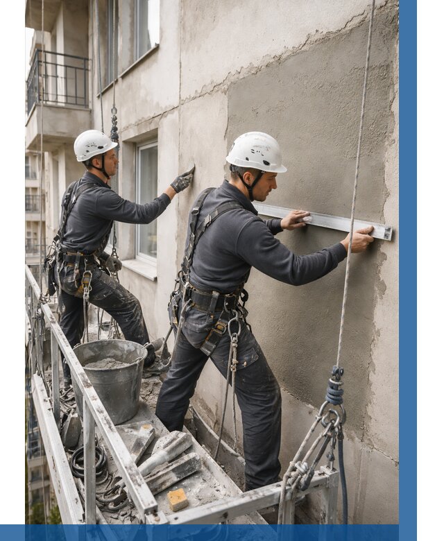 Штукатурка фасада на высоте в Воскресенске от 930 р. | ВЫСОТНИК-Вск