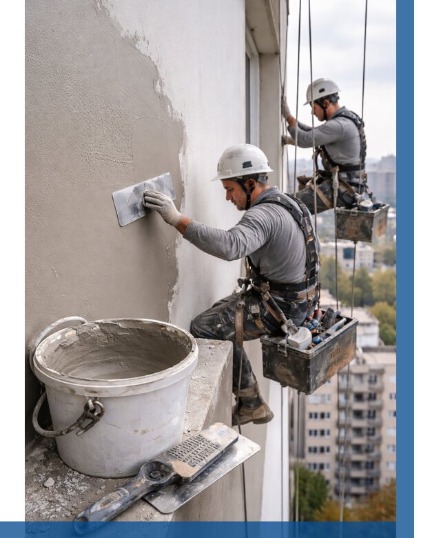 Шпаклевка фасада на высоте в Воскресенске от 724 р. | ВЫСОТНИК-Вск