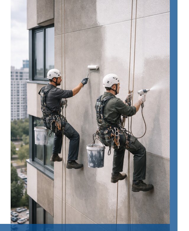 Покраска фасада альпинистами в Воскресенске от 310 р. | ВЫСОТНИК-Вск