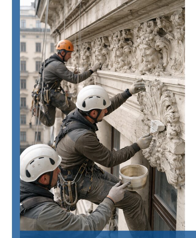 Реставрация фасадной лепнины с высотными работами в Воскресенске