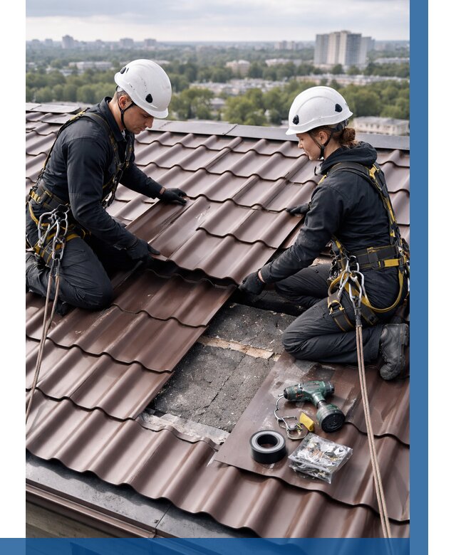 Ремонт металлочерепицы на крыше в Воскресенске от 930 р. | ВЫСОТНИК-Вск