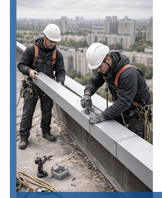 Монтаж парапетных крышек и ограждений кровли в Воскресенске