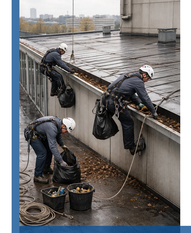 Очистка кровли по периметру в Воскресенске силами промышленных альпинистов