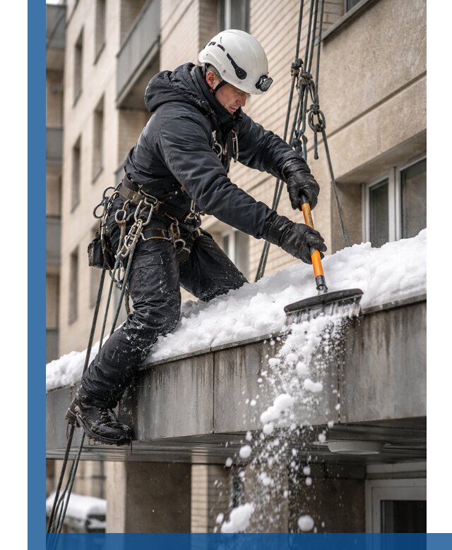 Очистка козырьков от снега в Воскресенске круглогодично безопасно
