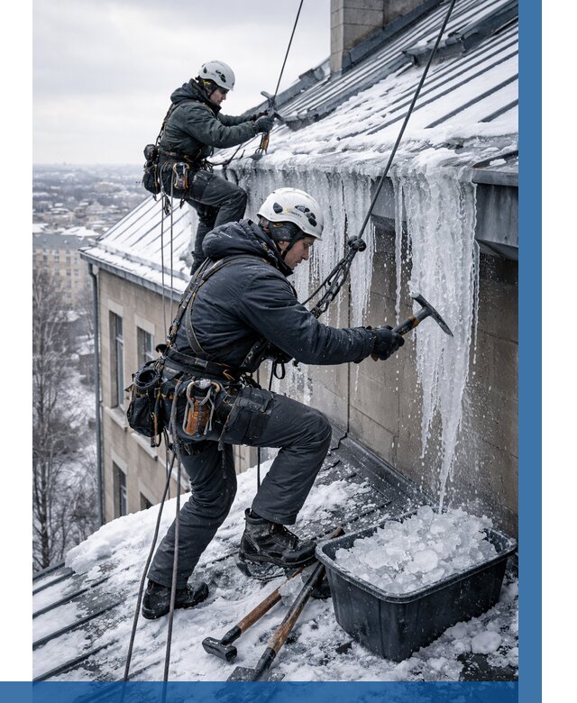 Удаление наледи с кровли в Воскресенске от 5686 р. | ВЫСОТНИК-Вск