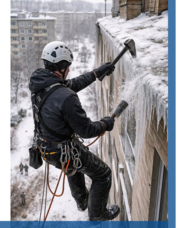 Сбивание сосулек с крыши в Воскресенске по цене от 4652 р. | ВЫСОТНИК-Вск