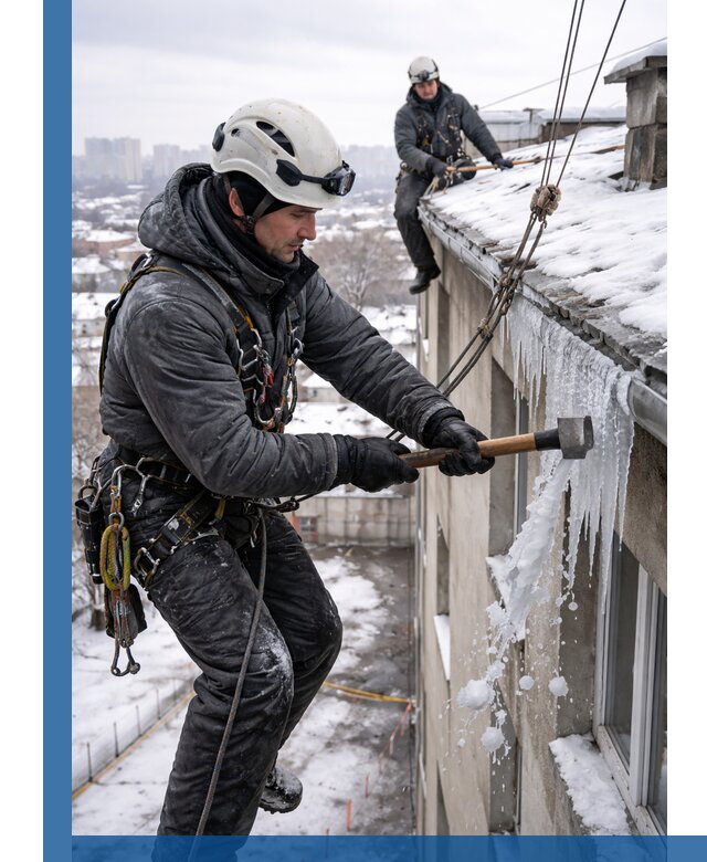 Сбивание и удаление сосулек с крыши в Воскресенске безопасно