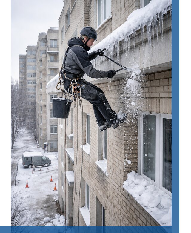 Удаление наледи с карнизов в Воскресенске от 362 р. | ВЫСОТНИК-Вск