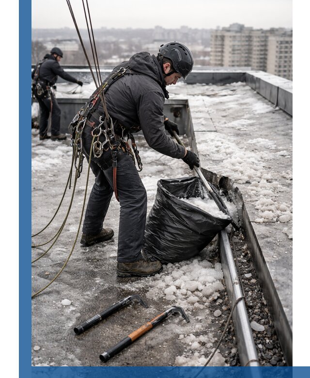 Аварийная очистка кровли в Воскресенске от промальпинистов