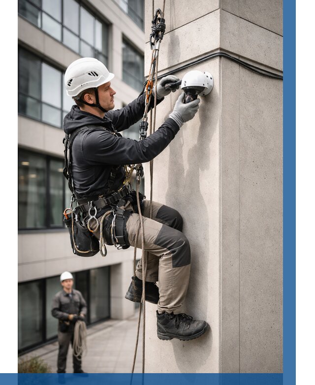 Монтаж камер видеонаблюдения на фасаде в Воскресенске от 8787 р.-ВЫСОТНИК-Вск