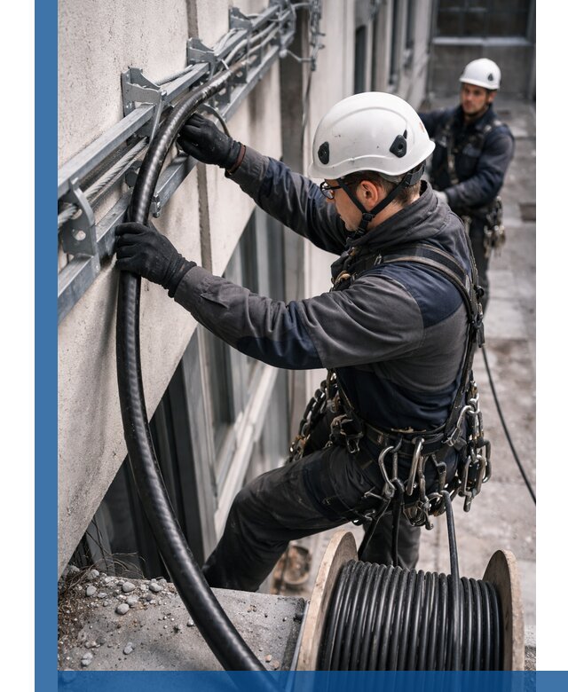 Протяжка кабеля питания на высоте в Воскресенске с гарантией безопасности и качества