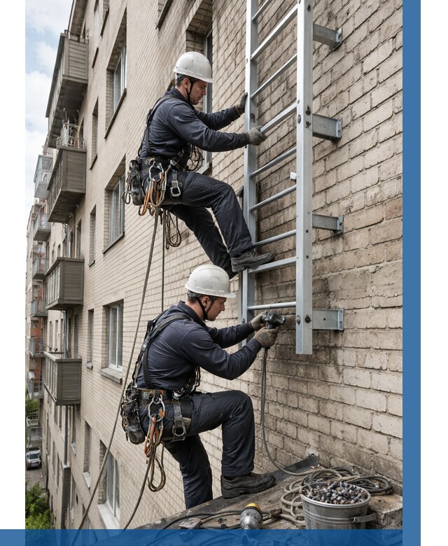 Монтаж пожарной лестницы в Воскресенске от 25845 р заказать у ВЫСОТНИК-Вск