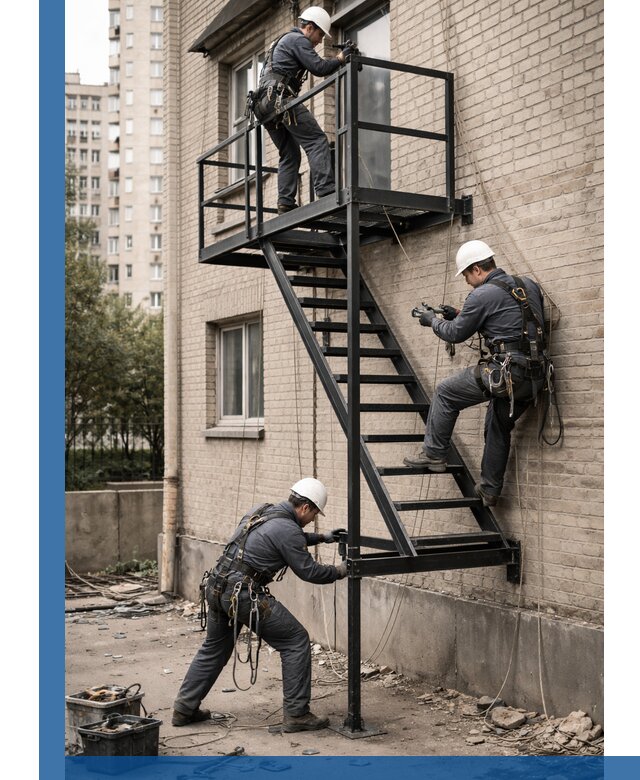 Монтаж пожарной лестницы в Воскресенске, установка и крепление