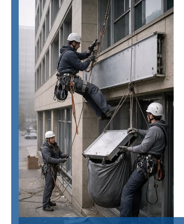 Демонтаж рекламной вывески с высотными работами в Воскресенске