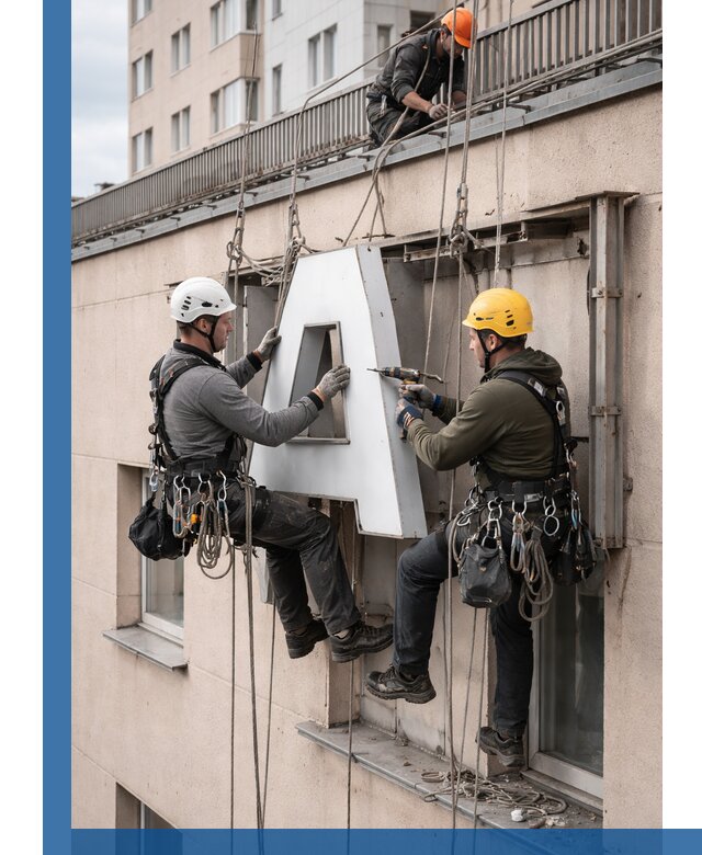 Ремонт и восстановление наружных вывесок на высоте в Воскресенске