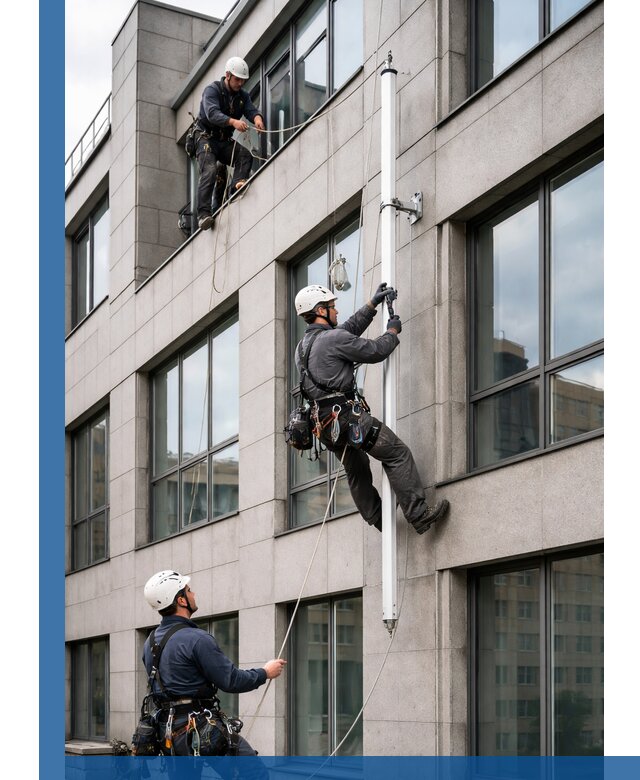 Монтаж флагштока на фасаде здания с креплением и герметикой в Воскресенске