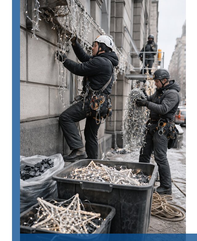 Демонтаж новогоднего оформления и гирлянд в Воскресенске