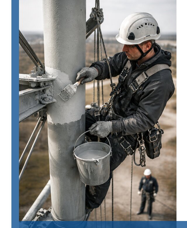 Покраска мачт связи в Воскресенске промышленными альпинистами