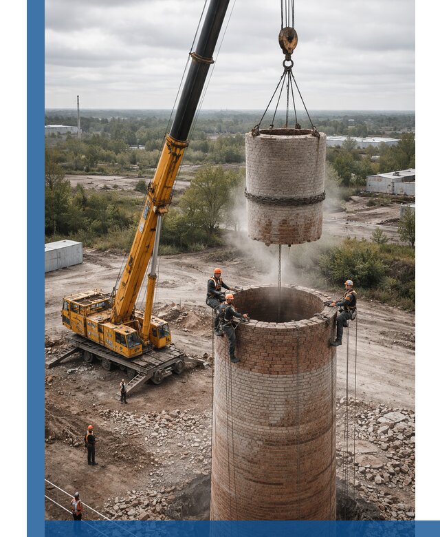 Демонтаж дымовой трубы в Воскресенске с гарантиями безопасности
